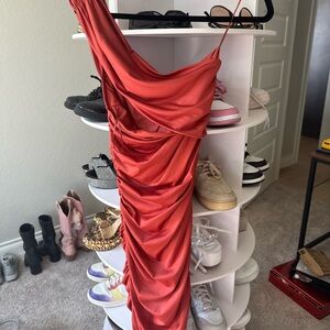 Elegant Orange Ruched Dress